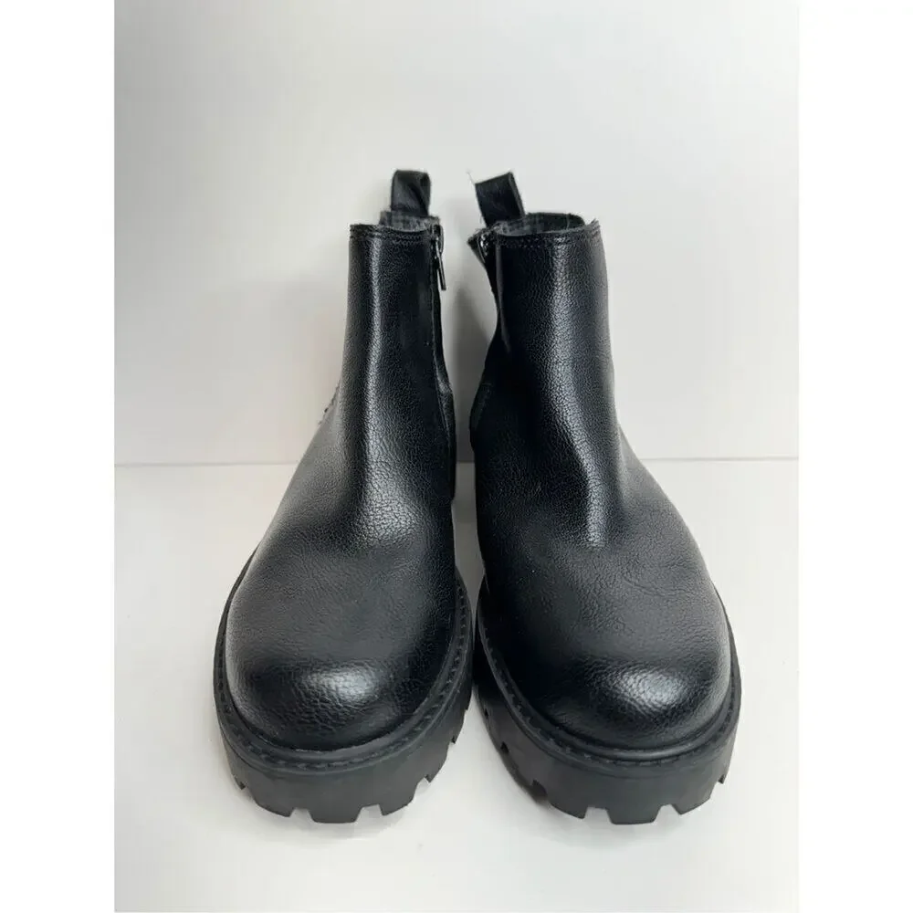 Zodiac‎ Ankle Booties Size 5 Black Chunky Sole Block Heel Faux Leather Boots